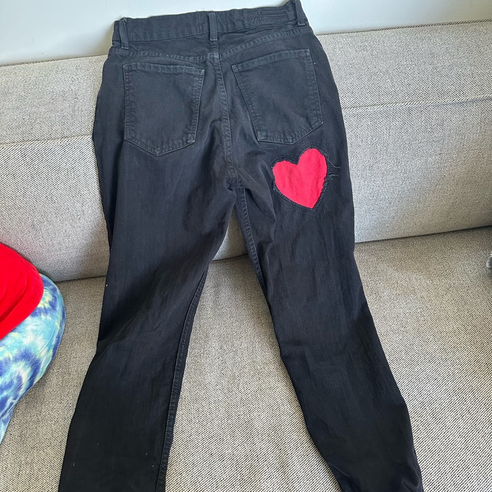 REVICE denim black jeans with red heart